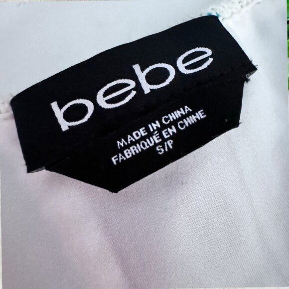 BEBE Sleeveless Knit Cut Out V-Neck Sweater Dress Turquoise White Black Womens S - Picture 4 of 4